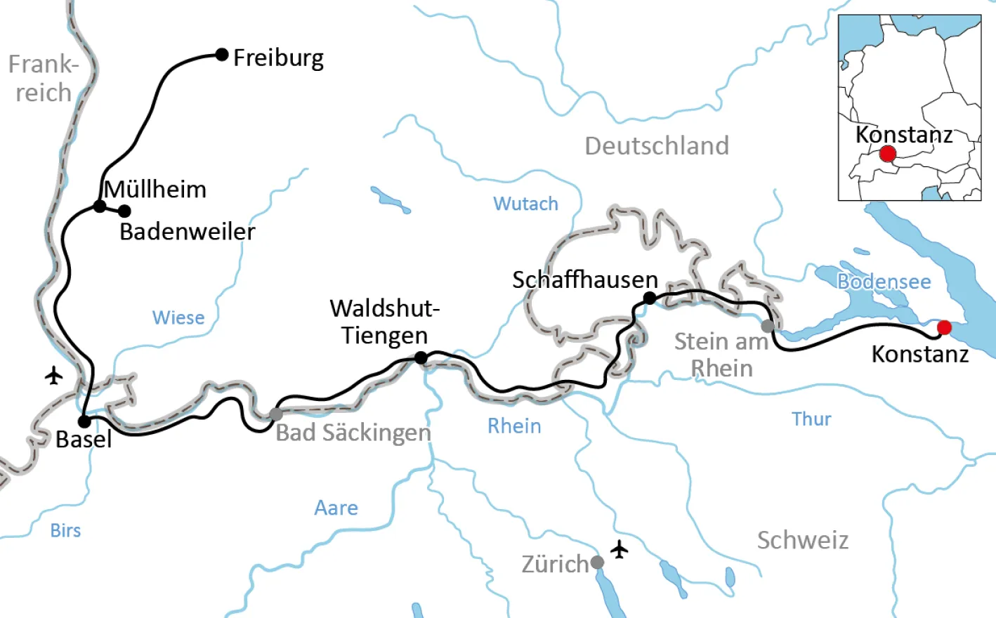 Map for the bike tour on the High Rhine