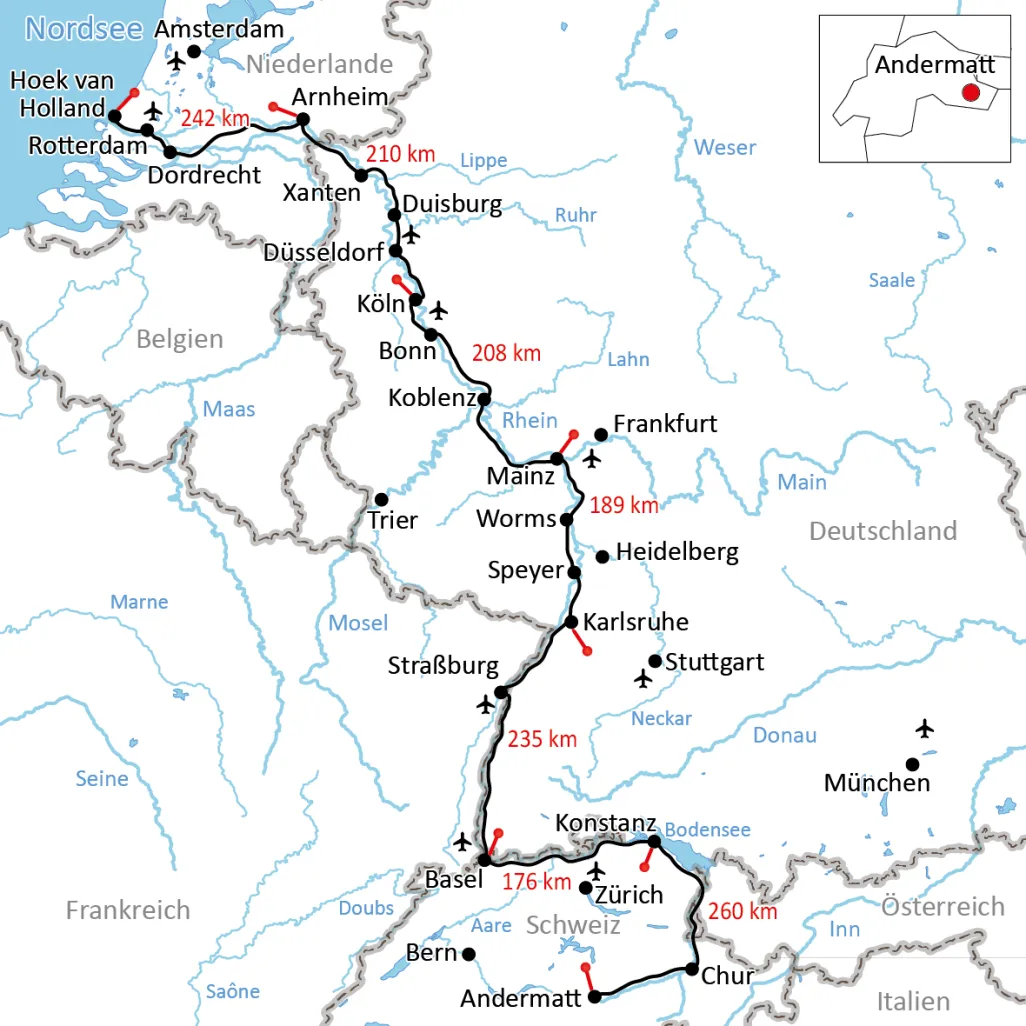The Rhine Cycle Route from Andermatt to the North Sea