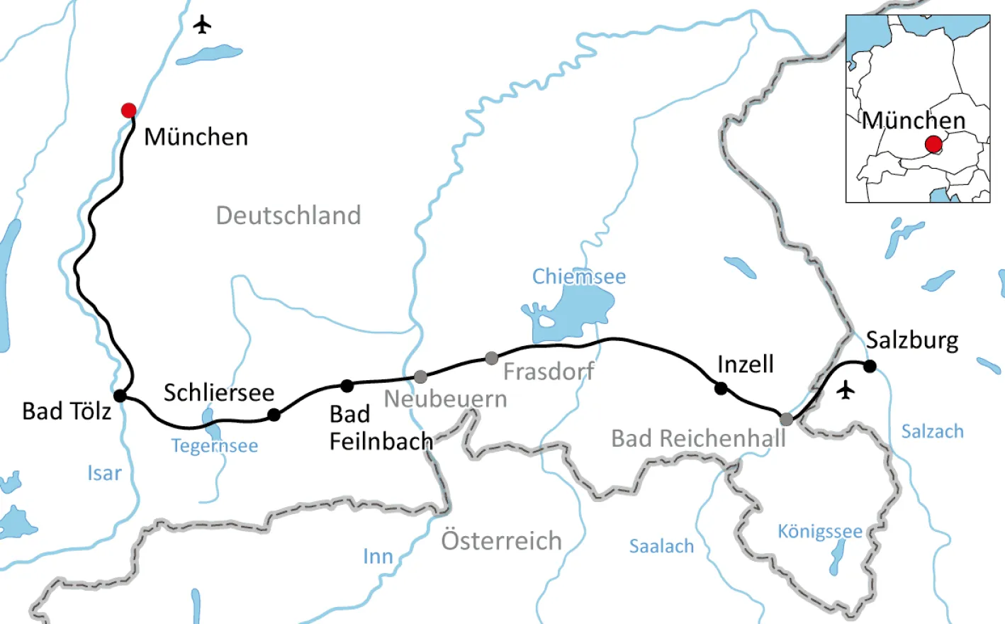 Map Bike tour from Munich to Salzburg