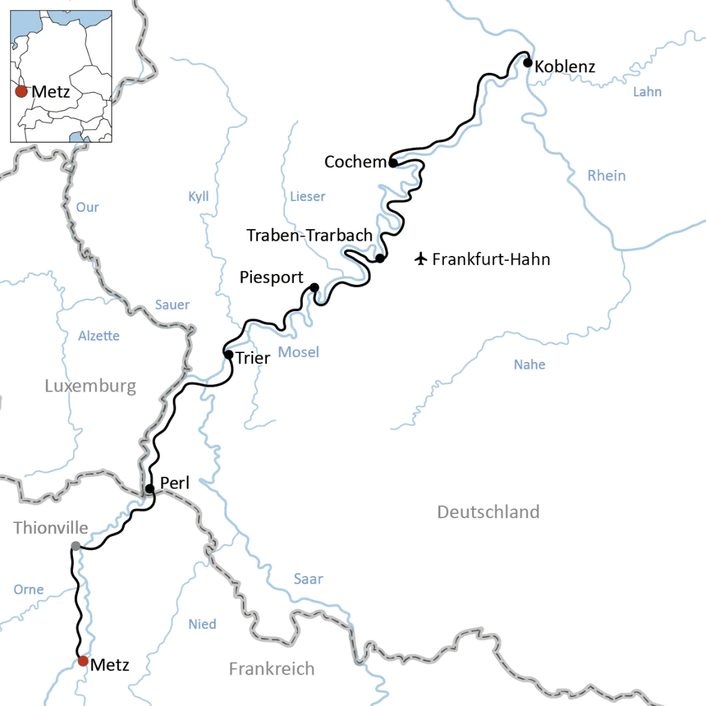 Cycle tour along the Moselle from Metz to Koblenz