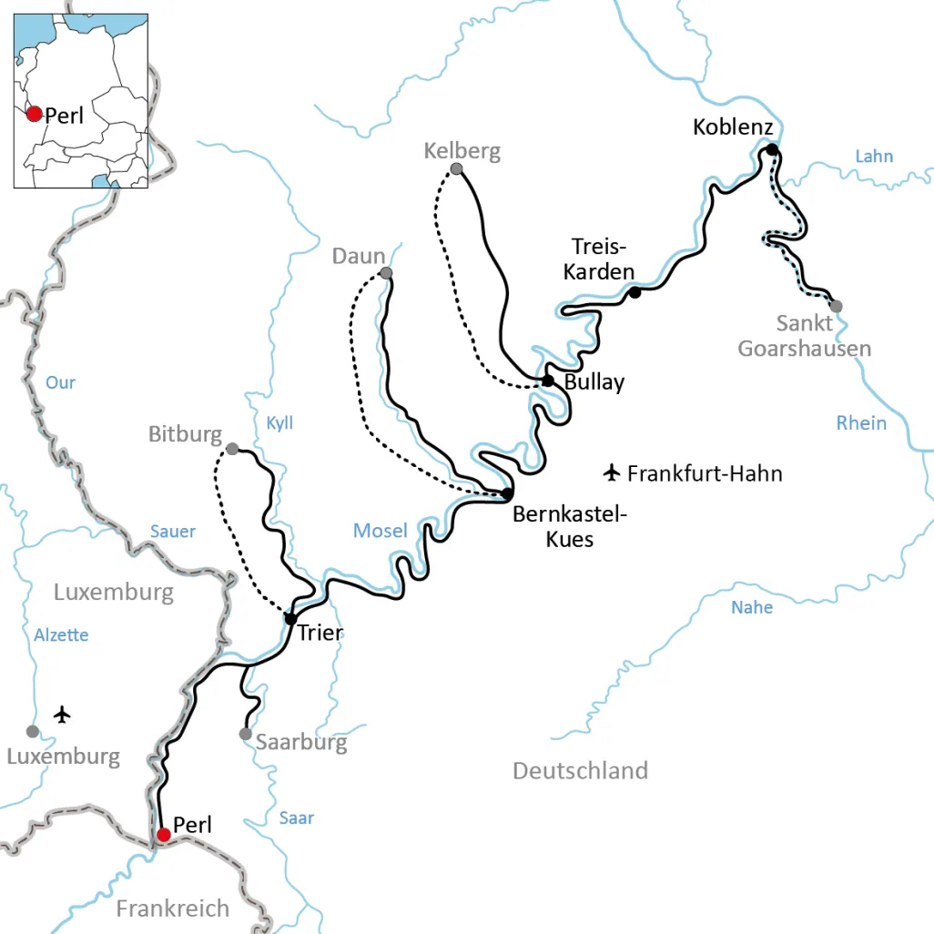Map for the great Moselle cycling holiday