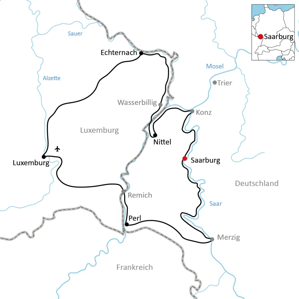 Map for cycling vacation in Luxembourg