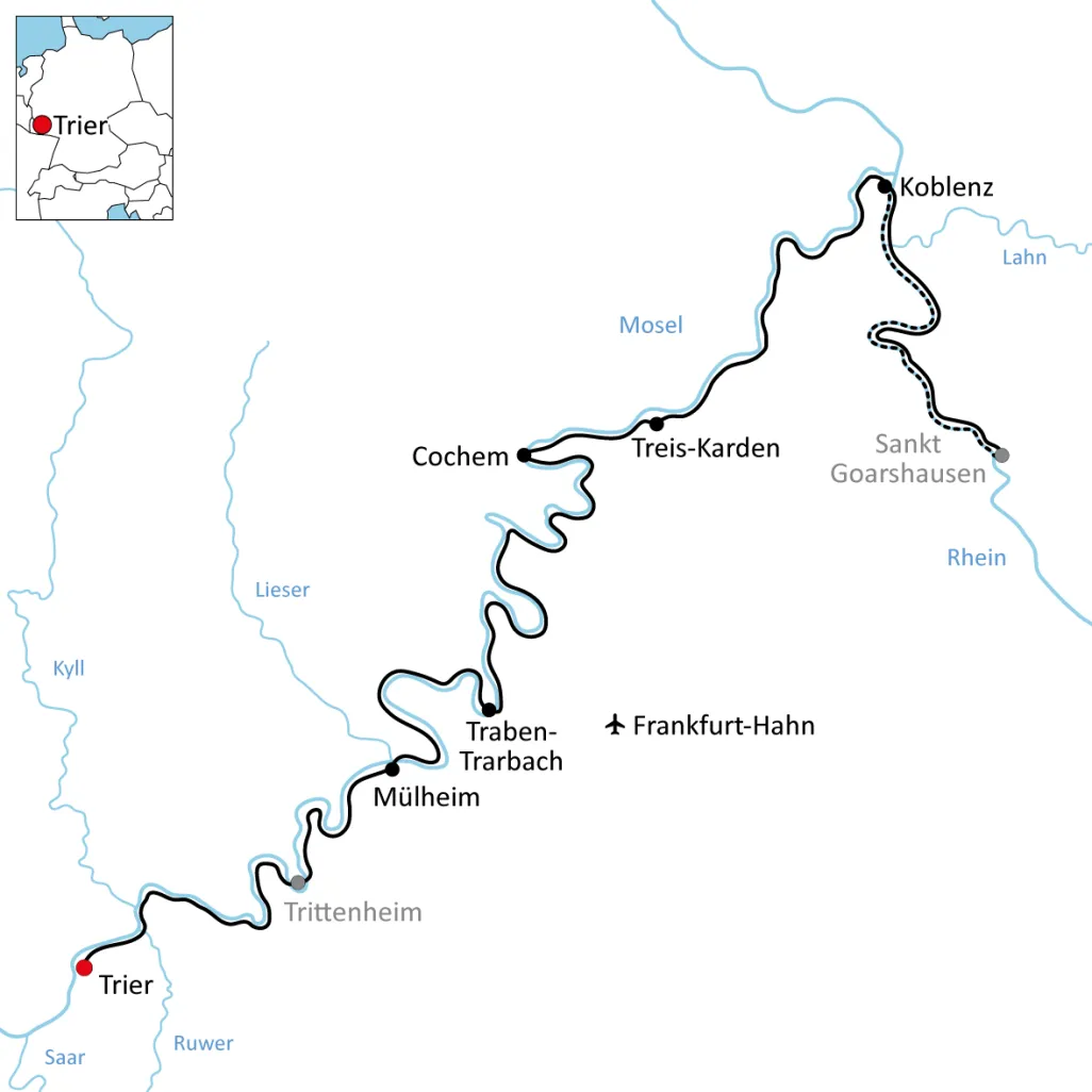 Map for the bike tour from Trier to Koblenz for connoisseurs