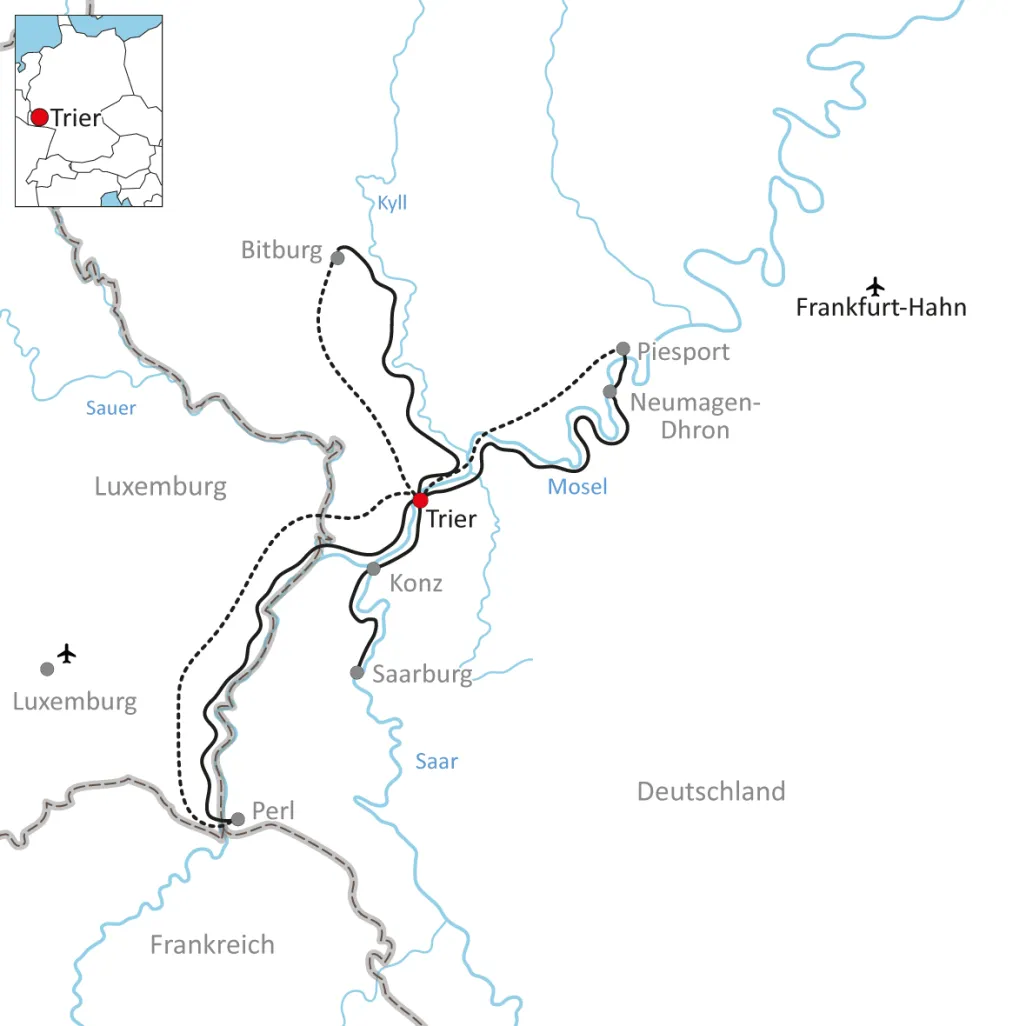 Map of the  Center Based Cycling Tour Treves
