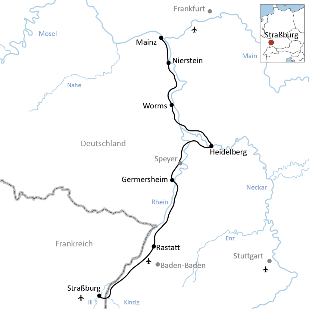 Bike tour along the Rhine from Strasbourg to Mainz