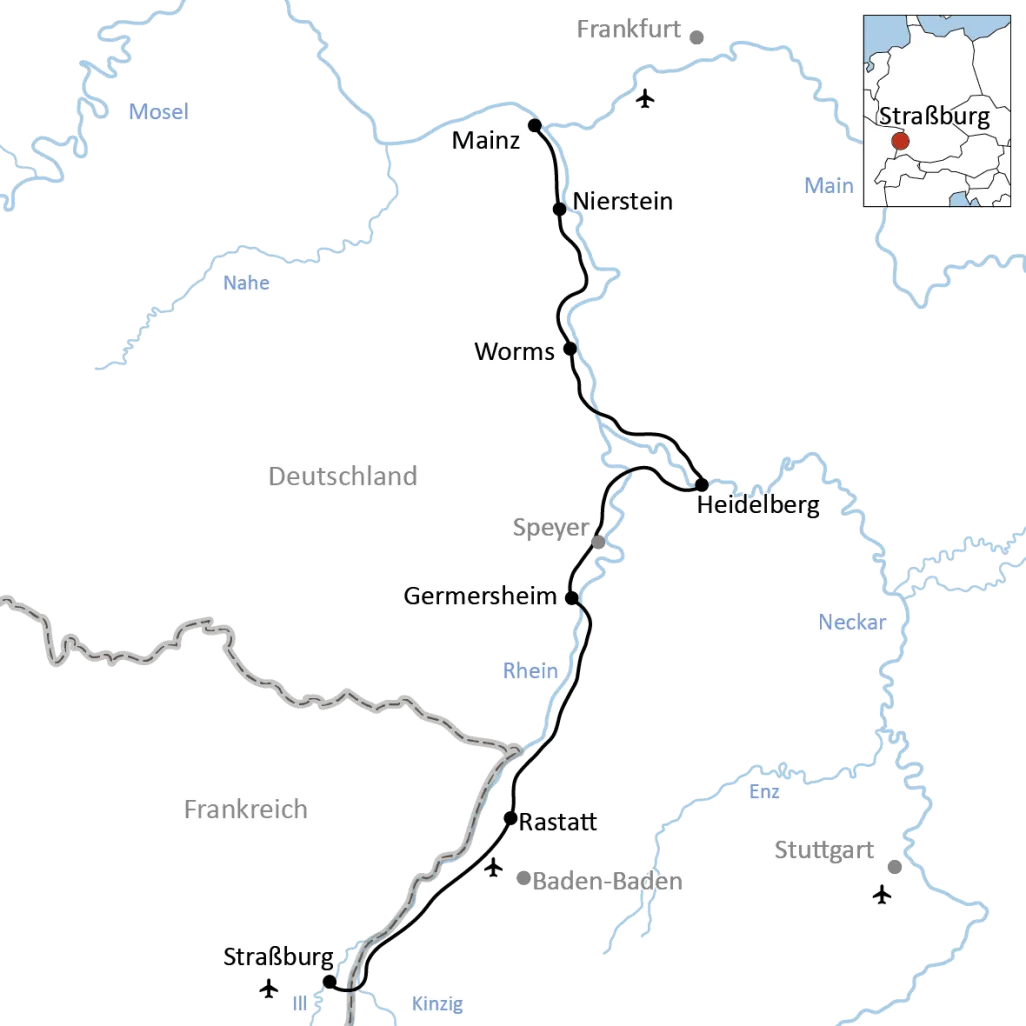 Cycle tour along the Rhine from Strasbourg to Mainz