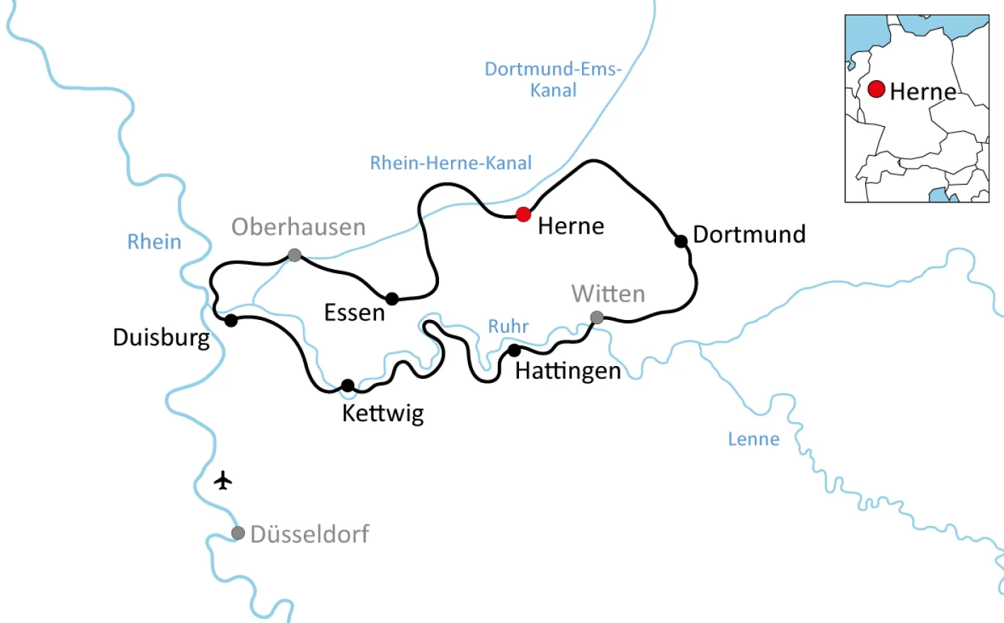 Map for the bike tour through the Ruhr area