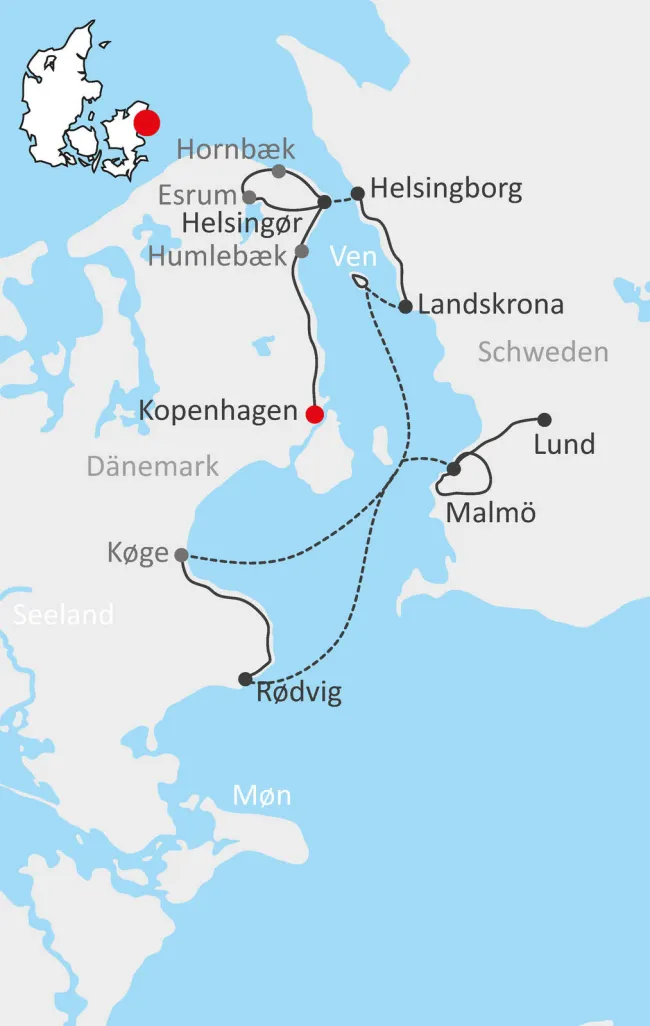 Map of the trip "Cycling and sailing from Copenhagen"