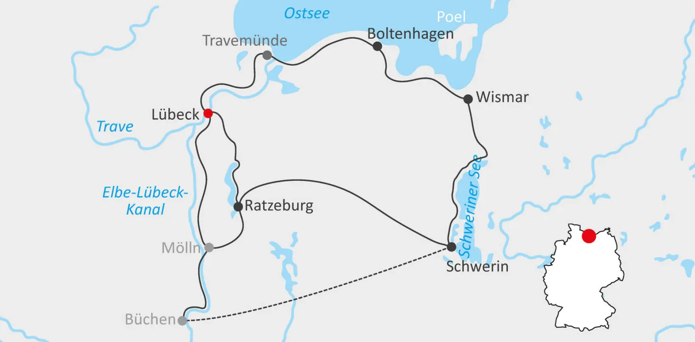 Map cycle tour through the hinterland of the Baltic Sea