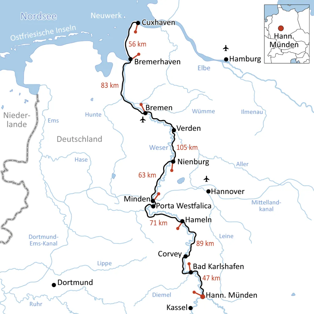 Map Weser Cycle Route
