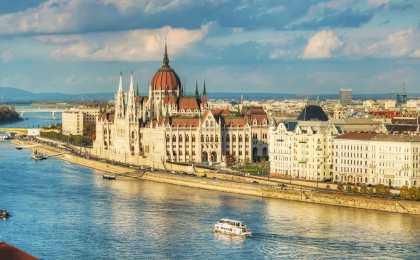 The Budapest Parliament building on the banks of the Danube