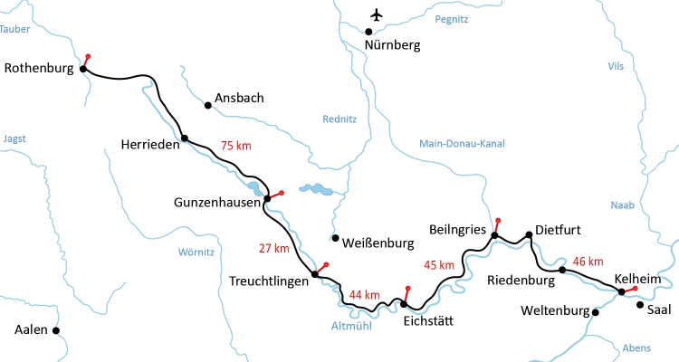 Map Altmühl cycle path