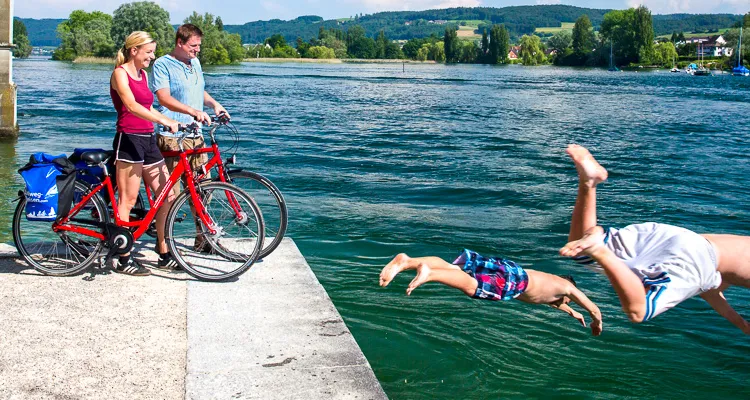 Cycling and swimming - panorama