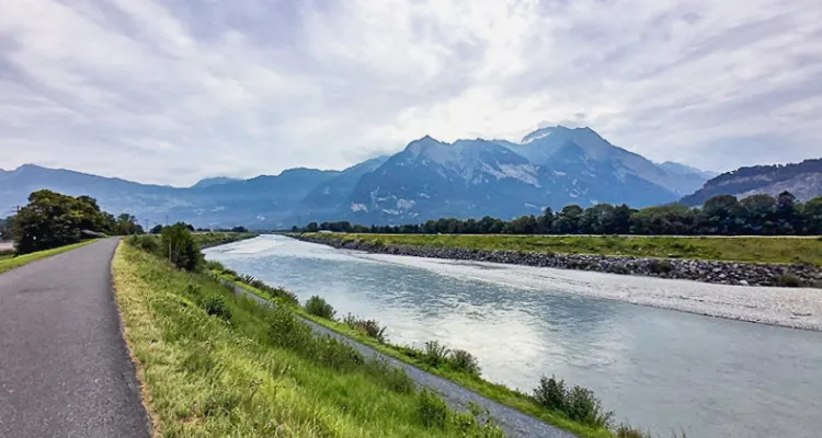 Rhine, cycle path, mountains, landscape